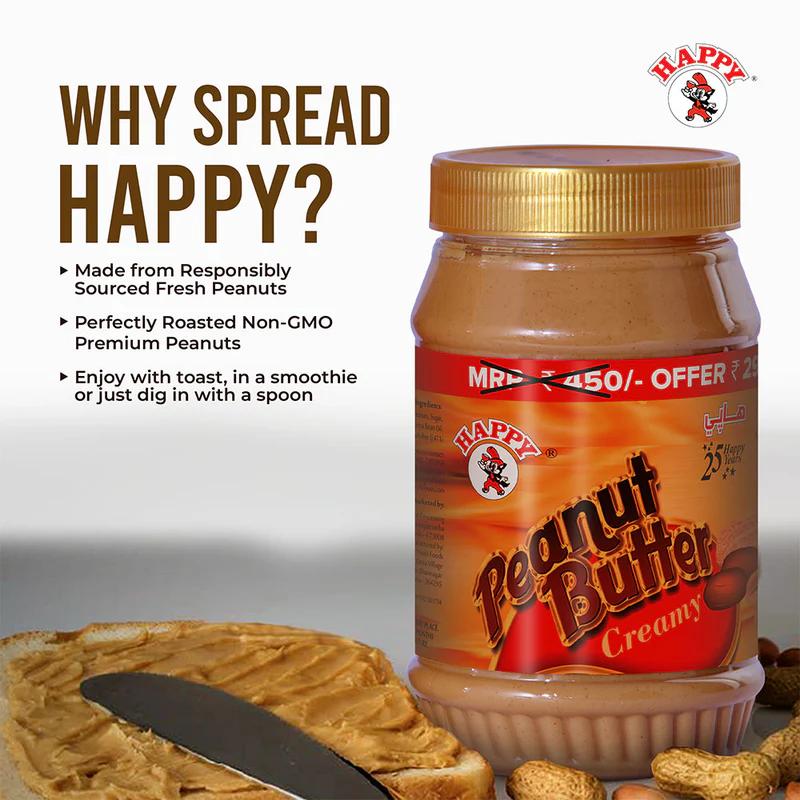 HAPPY PEANUT BUTTER | CREAMY | HIGH PROTEIN | 1 Kg