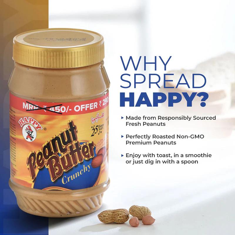 HAPPY PEANUT BUTTER | CRUNCHY | HIGH PROTEIN | 1 Kg